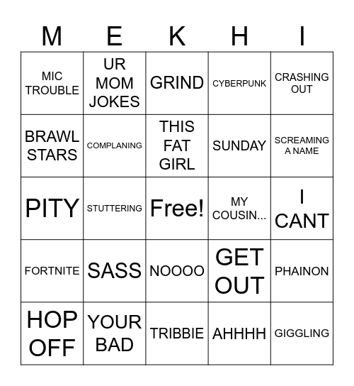 Mekhi Bingo Card