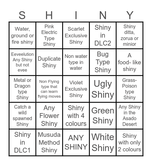 Shiny Bingo Card