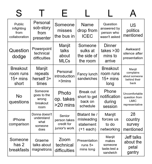 STELLA July Meeting Bingo Card