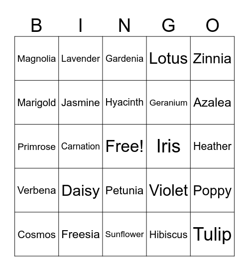 Flowers Bingo Card