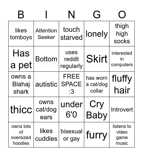 FEMBOY Bingo Card
