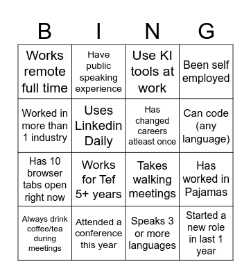 Professional Bingo Card