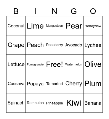 Fruits Bingo Card
