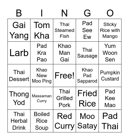 Thai Foods and sweets Bingo Card