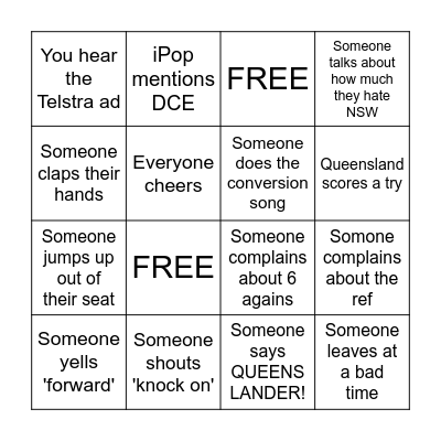 Kids State of Origin Bingo Card