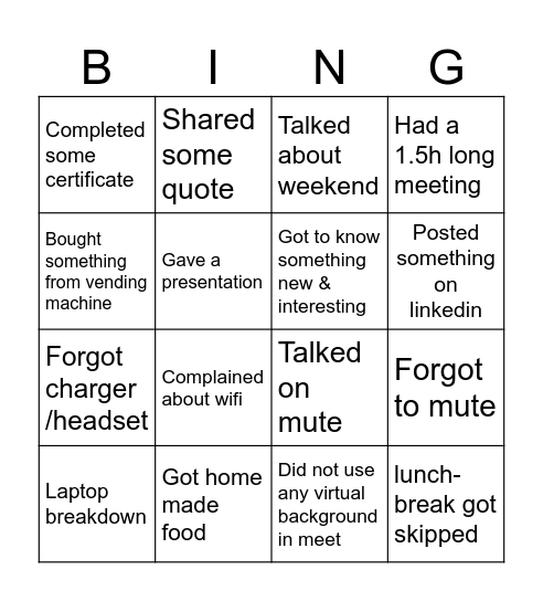 Office bingo Card