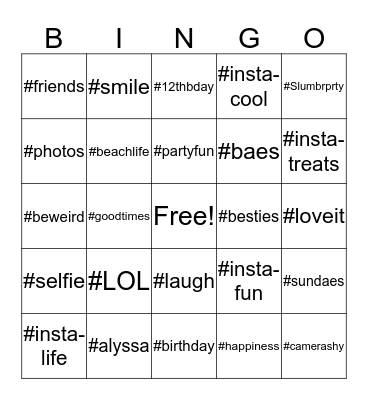 #Insta- Bingo Card