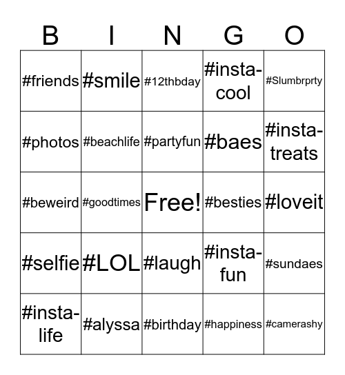 #Insta- Bingo Card