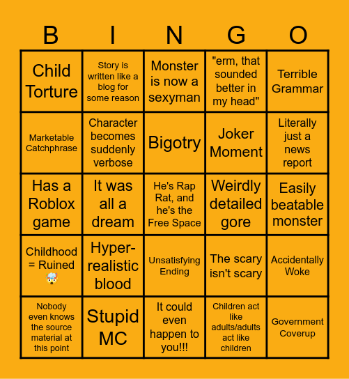 Creepypasta Bingo Card