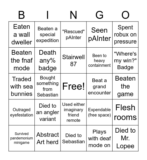 Pressure bingo Card