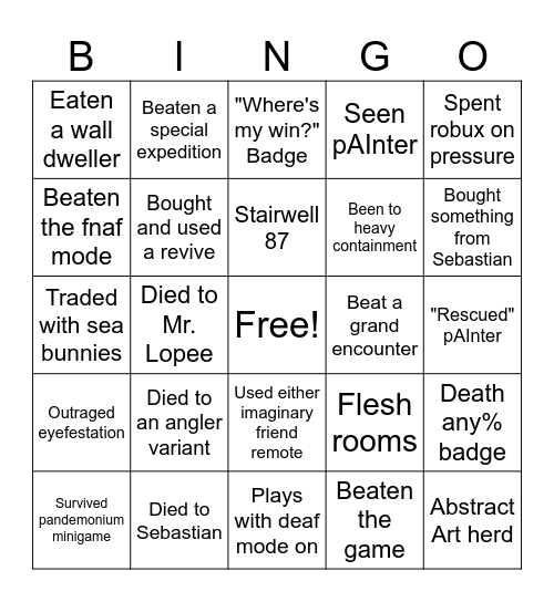 Pressure bingo Card