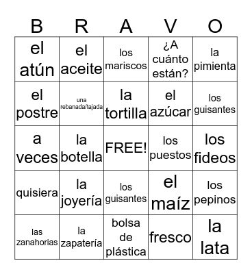 Los Alimentos/La Comida Bingo Card