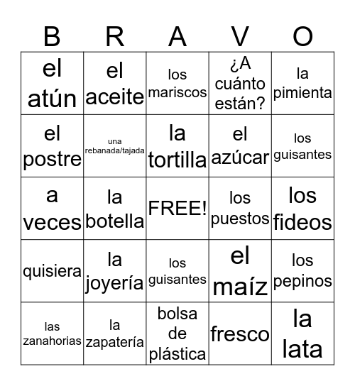 Los Alimentos/La Comida Bingo Card