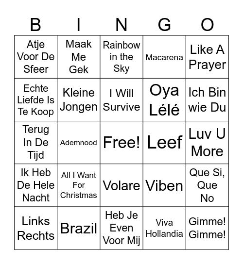 Van der valk bingo Card