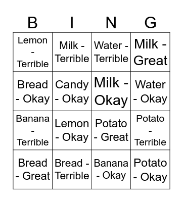 SKE5 Unit 10 Great/Okay/Terrible Bingo Card