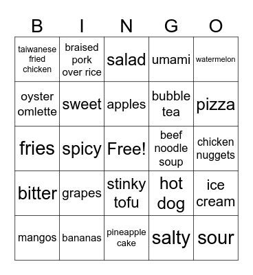 foods Bingo Card