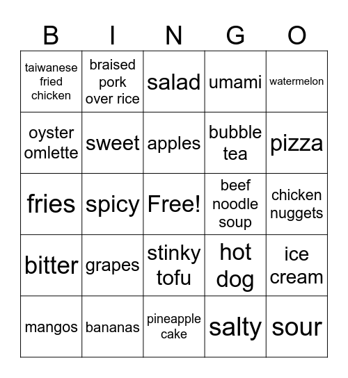 foods Bingo Card