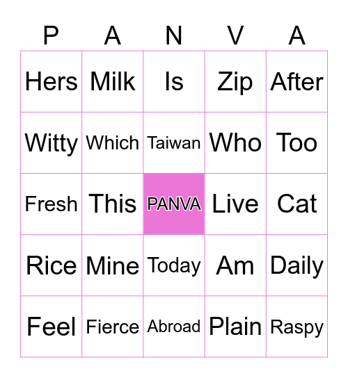 PANVA Bingo Card