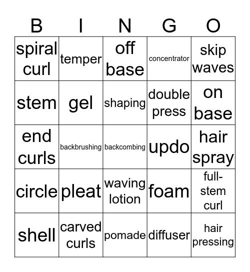 Hair styling Bingo Card