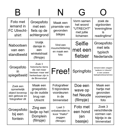StadsBingo Utrecht Maak van alles een foto of filmpje Bingo Card