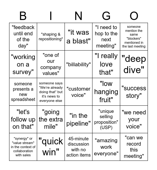 ManagementBuzzword Bingo Card