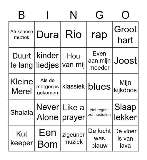Muziek Bingo Card