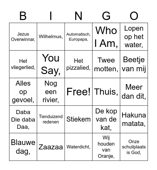 Muziekbingo Eindfeest groep 8 Bingo Card
