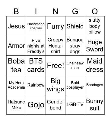 Anime convention Bingo Card