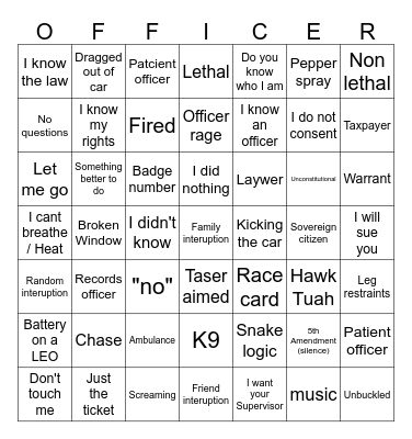 Police Interactions Bingo Card