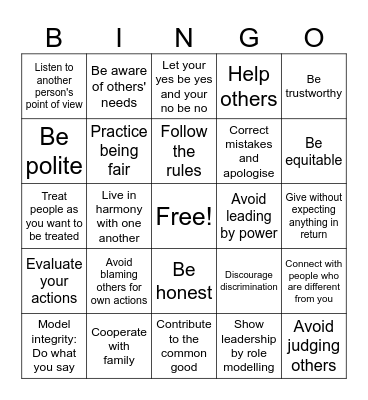 STEPS TO JUSTICE Bingo Card