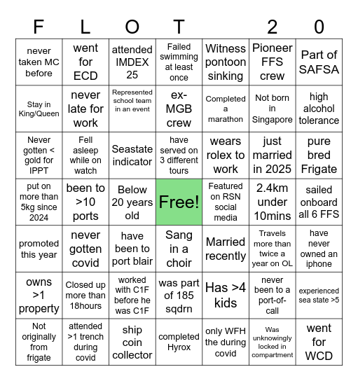 First flotilla Anniversary Bingo Card