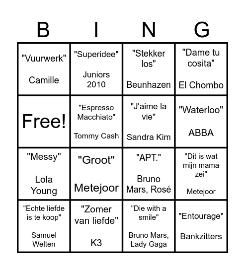 MUZIEKBINGO Card