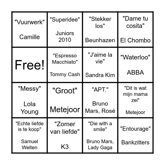 MUZIEKBINGO Card