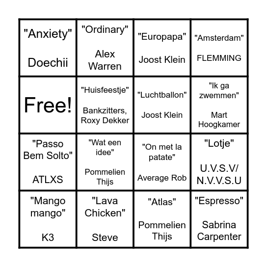 MUZIEKBINGO Card