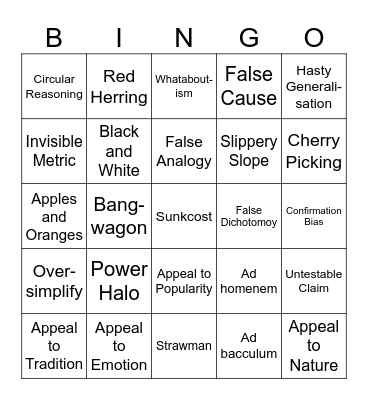 FALLACY BINGO Card