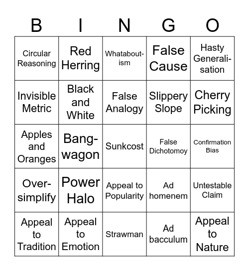 FALLACY BINGO Card