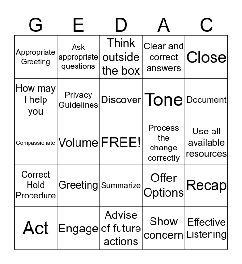 GEDAC Bingo Card