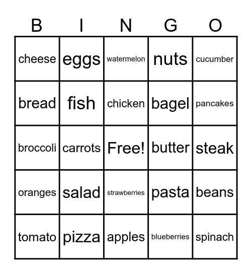 FOOD Bingo Card