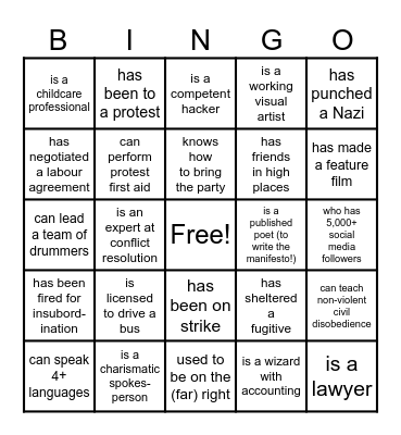 For the strike, find someone(s) who... Bingo Card