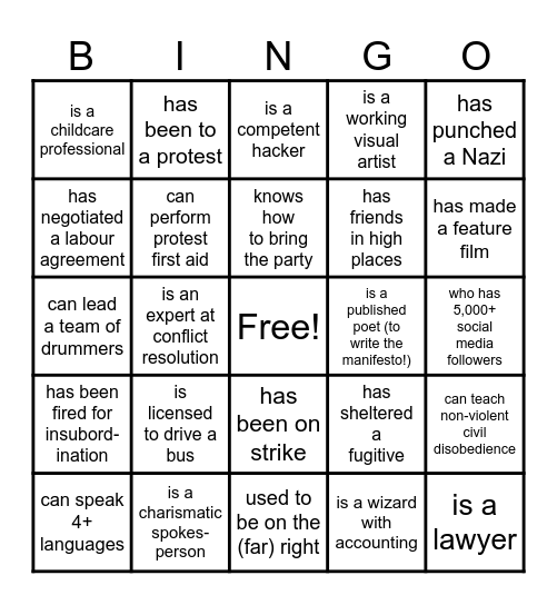 For the strike, find someone(s) who... Bingo Card