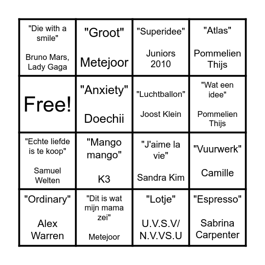 MUZIEKBINGO Card