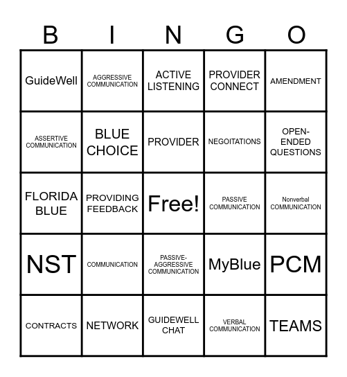 Florida Blue Network BINGO Card
