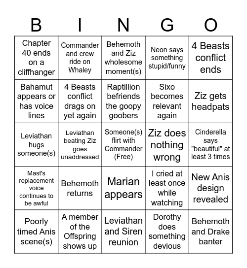 Nikke Chapter 39 and 40 Bingo Card