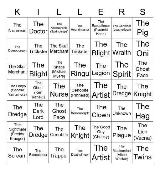 DBD Bingo Card