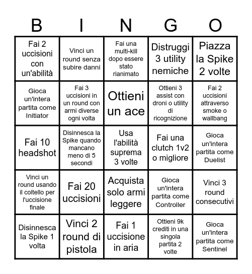 Valorant Bingo Card