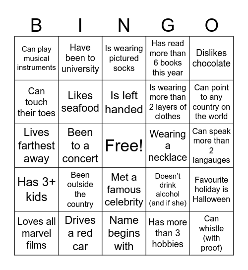 Find someone who Bingo Card