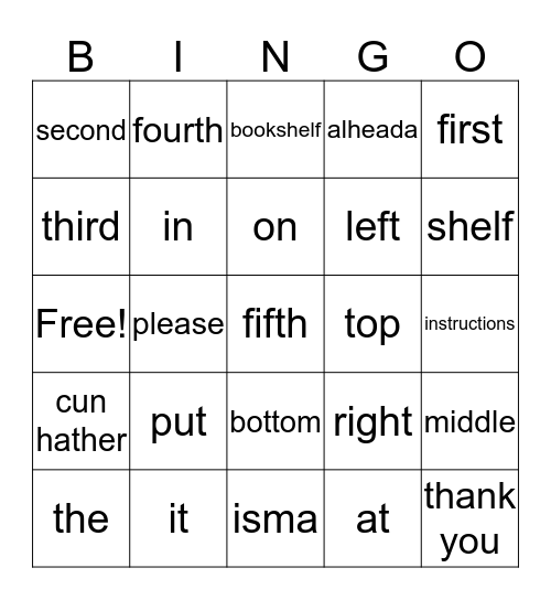 instructions Bingo Card