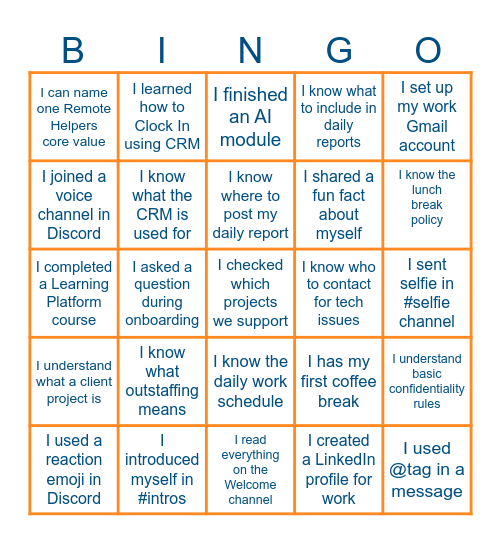 Remote Helpers Bingo Card