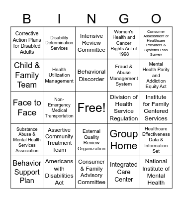 Acronym Bingo II Bingo Card
