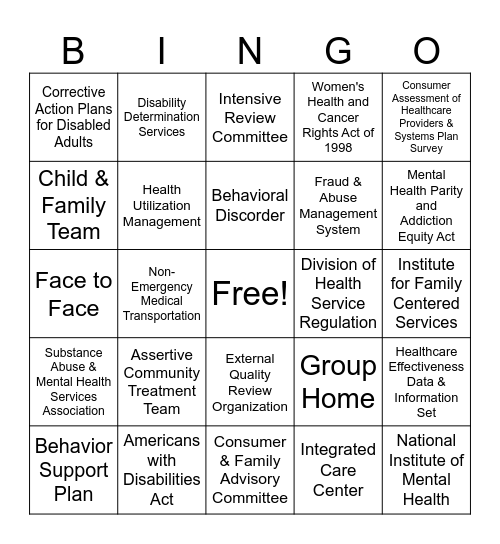 Acronym Bingo II Bingo Card